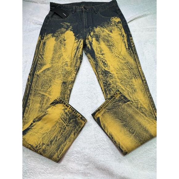 Fashion Men’s Distressed Denim Jeans Size 34x32 And Orange Bleached Grung Reg - Picture 1 of 9